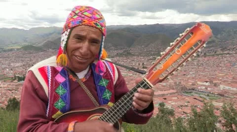 Peru: Ethnic Man Plays and Sings Stock Footage 11061353