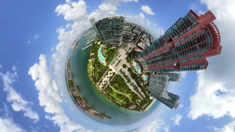 Stock video tiny planet Miami Beach satellite view of highrise distorted co.. Stock Footage 339637638