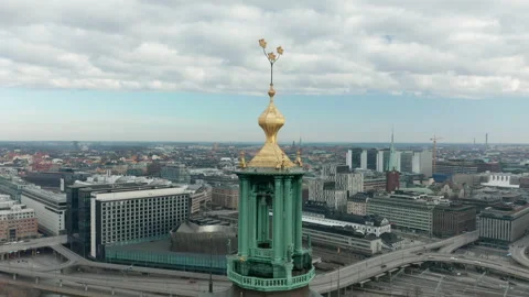 Stockholm City Hall, pull back zoom out aerial view Stock Footage 131167341