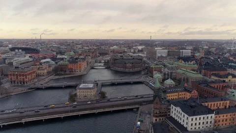 Stockholm downtown city aerial view. Drone shot of Stockholm Gamla stan Stock Footage
