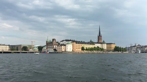 Stockholm - Gamla Stan and Södermalm, Söder from boat on Riddarfjärden lake Video stock 115208565
