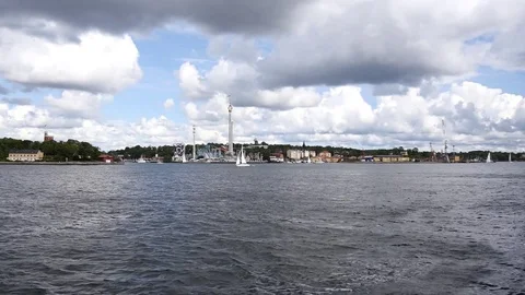 Stockholm shoreside view on Gröna Lund Stock Footage
