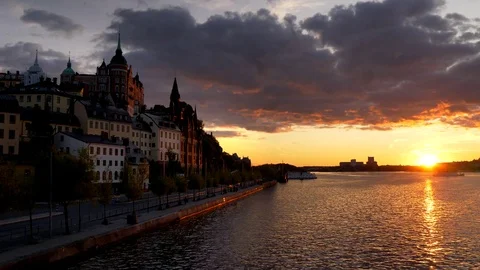 Stockholm, Sweden. Sunset view of Sodermalm district in Stockholm. Stock-Footage 79877403