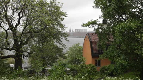 Stockholm view with some trees Stock Footage 68385364