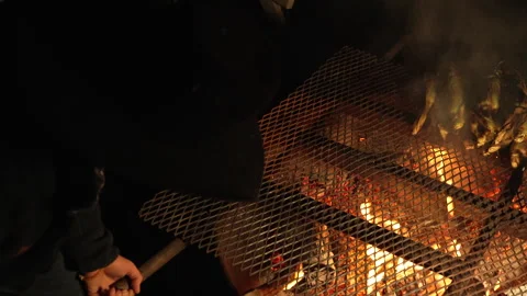 Stocking a fire before barbecuing Stock Footage 270501401