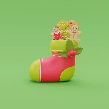 Stocking full of Gingerbread and candy. Merry Christmas and Happy New Year. 3 Stock Illustration