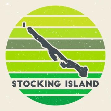 Stocking Island logo. Sign with the map and colored stripes, vector illustr.. Illustrazione stock