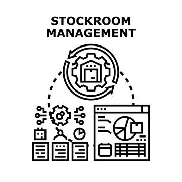 Stockroom management system optimizing inventory control process Stock Illustration