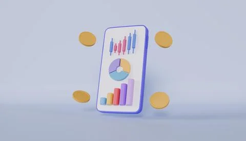Stocks and statistical chart with mobile phone for business investment Stock Illustration