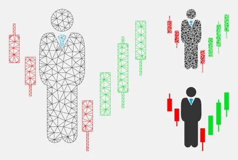 Stocks Manager Vector Mesh Network Model and Triangle Mosaic Icon イラスト素材