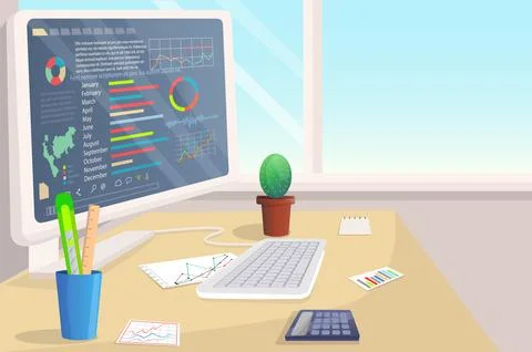 Stocks market graph chart on computer screen. Technical analysis candlestick Stock Illustration