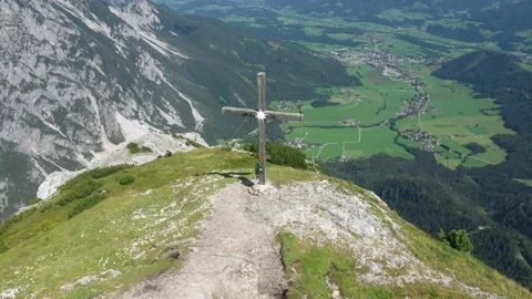 Stoderzinken, Summit Cross, Dachstein, Austria Stock Footage 137312620