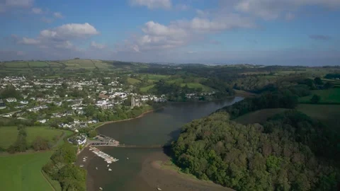 Stoke Gabriel and River Dart from a drone, Devon, England, Europe 動画素材 163186778
