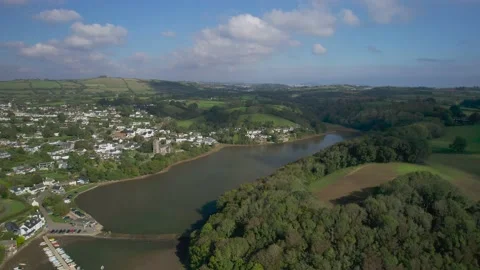 Stoke Gabriel and River Dart from a drone, Devon, England, Europe 動画素材 163186936