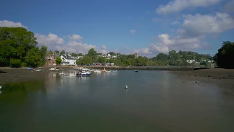 Stoke Gabriel and River Dart from a drone, Devon, England, Europe Stockbeeldmateriaal 163187585