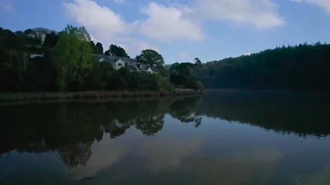 Stoke Gabriel and River Dart from a drone, Devon, England, Europe 動画素材 163215598