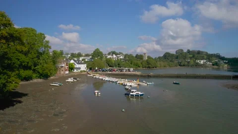 Stoke Gabriel and River Dart from a drone, Devon, England, Europe Video stock 163280819