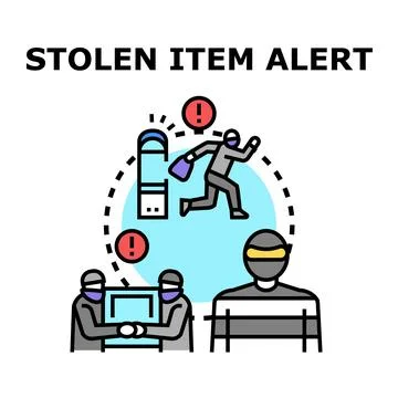 Stolen item alert system warning criminals concept Stockillustratie