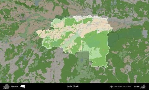 Stolin District highlighted, Belarus. Topographic French Stock Illustration
