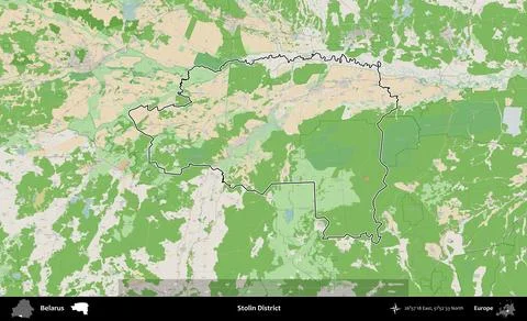 Stolin District outlined, Belarus. Topographic French Stock Illustration