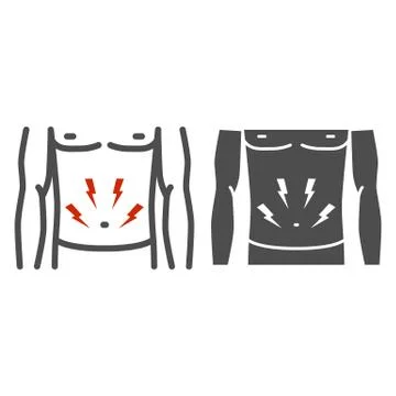 Stomach-ache line and solid icon, healthcare concept, Person with symptom of Stock Illustration