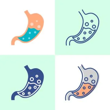 Stomach with bloating icon set in flat and line style Illustrazione stock