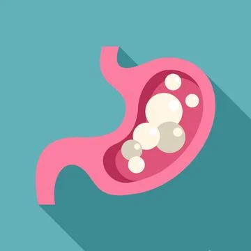 Stomach experiencing bloating with gas bubbles flat icon Stock Illustration