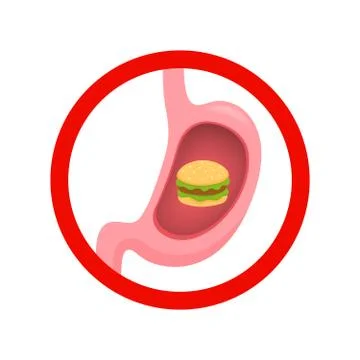 Stomach icon with sandwich inside. Flat style Illustrazione stock