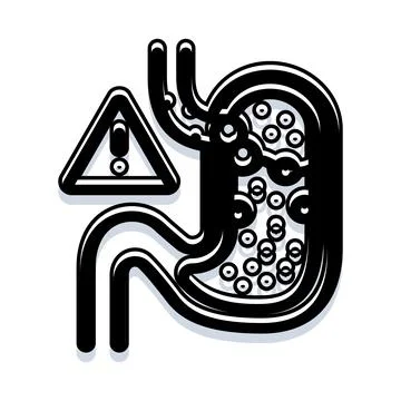 Stomach organ experiencing acid reflux disease warning Stock Illustration