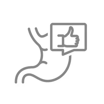 Stomach with thumb up in speech bubble line icon. Healthy gastrointestinal tract Stock Illustration