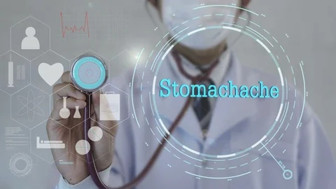 Stomachache.Doctor using stethoscope on medicine background.  Stock Footage 101589650