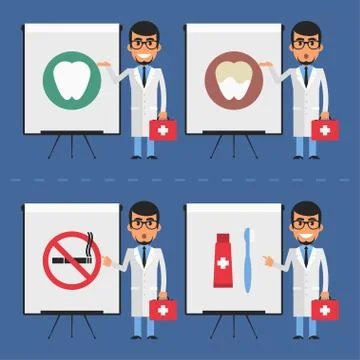 Stomatologist indicates on flip chart Stock Illustration