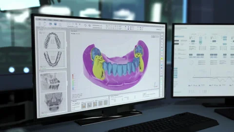 Stomatology Clinic Computer Analyzing Damaged Teeth To Apply Composite Recovery Stock Footage 282786936
