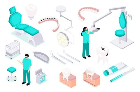 Stomatology Isometric Elements Stock Illustration