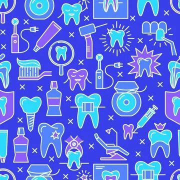 Stomatology seamless pattern in colored line style 스톡 일러스트