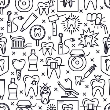 Stomatology seamless pattern in thin line style 스톡 일러스트