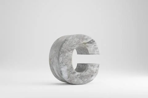 Stone 3d letter C lowercase. Rock textured letter isolated on white backgroun Illustrazione stock