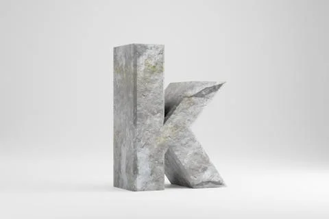 Stone 3d letter K lowercase. Rock textured letter isolated on white backgroun Stock-Illustration