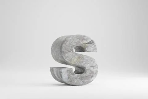 Stone 3d letter S lowercase. Rock textured letter isolated on white backgroun Illustrazione stock