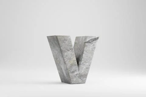 Stone 3d letter V lowercase. Rock textured letter isolated on white backgroun Ilustração Stock