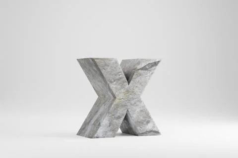 Stone 3d letter X lowercase. Rock textured letter isolated on white backgroun Illustrazione stock