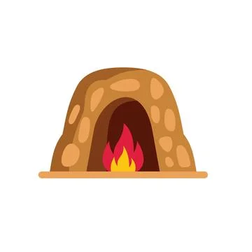 Stone age bonfire burning inside cave entrance イラスト素材