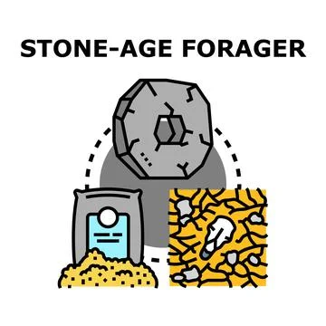 Stone age forager process food gathering vector Stock Illustration