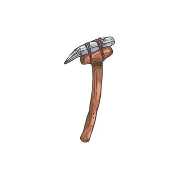 Stone age hammer tool made of shaped rock, sketch vector illustration isolated. Stock Illustration