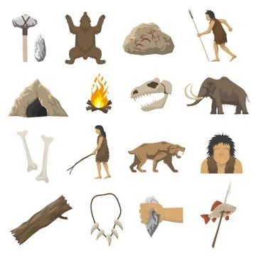Stone Age Icons Stock Illustration