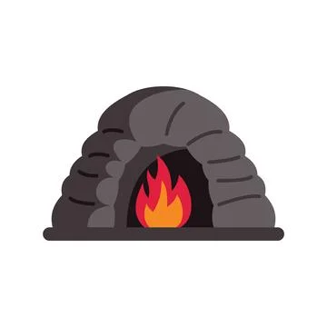 Stone age igloo shaped cave dwelling with burning fire inside Stock Illustration