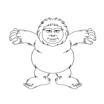 Stone age man spreading hands with smile in black Stock Illustration