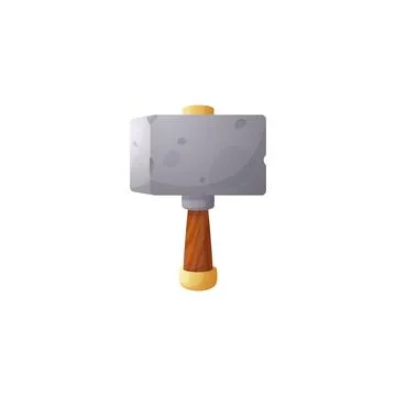 Stone age tool, axe weapon icon, sharpen rock with wooden handle, vector hammer Stock Illustration