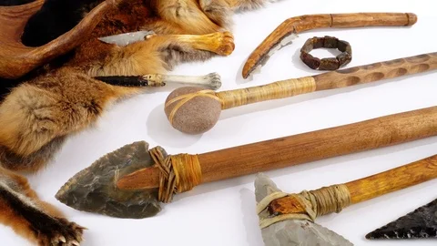 Stone Age Tools on white Background Stock Footage 126102287