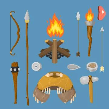 Stone age vector aboriginal primeval historic hunting primitive people weapon Ilustración de archivo